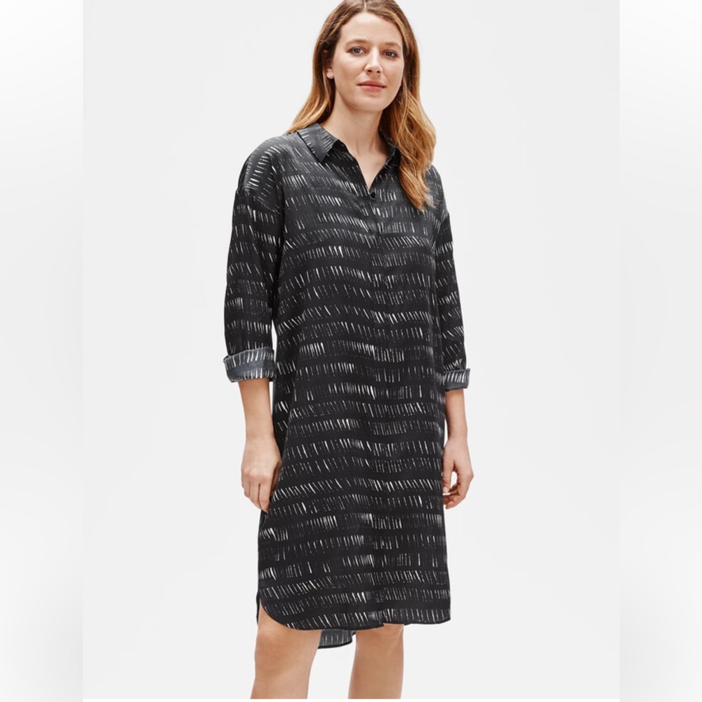 Eileen Fisher Silk Organic Cotton Dash Shirtdress - Picture 2 of 7